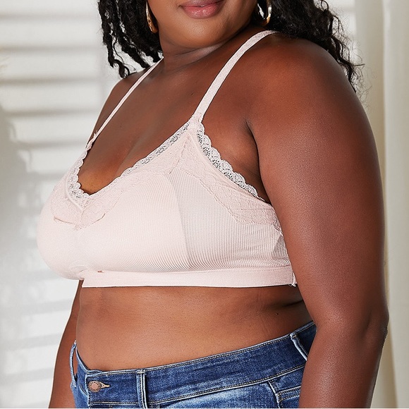 NEW VIRAL JADYK Plus Size Arabian Nights Ribbed Lace Bralette in Blush Pink - Picture 2 of 4
